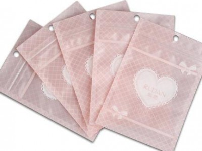 出厂价格粉色热封发配件3面密封包装袋带拉链