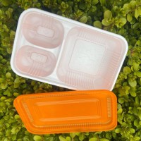 3腔PP黄色一次性塑料快餐包装盒带盖