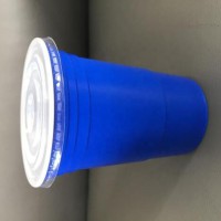 16oz/450ml PP蓝色一次性塑料啤酒/果汁/饮料杯，PET透明盖子