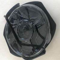5隔间PP黑色一次性塑料圆形休闲/快餐包装托盘，PET透明盖子